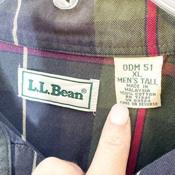 L.L.Bean ODM XL Tall Men’s Green Navy Plaid Button Down Shirt Vintage Classic 90 - Picture 5 of 6